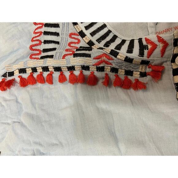 Johnny Was Embroidered Southwestern Boho Hippie Gauzy Top Women Medium Tassle - Picture 9 of 12